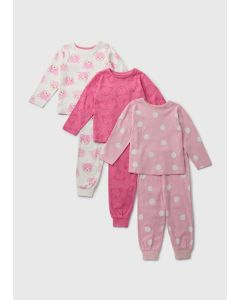 3 Pack Girls Teddy Top & Bottom Pyjama Set