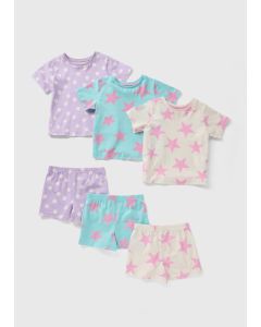 3 Pack Girls Star Top & Shorts Pyjama Set