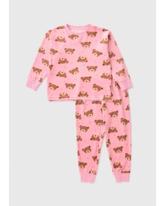 Girls Bear Velour Top & Bottom Pyjama Set