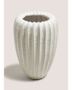 Ridge Ceramic Tall Vase (14cm x 14cm x 25cm)-White-One Size