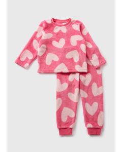 Girls Heart Fleece Top & Bottoms Pyjama Set