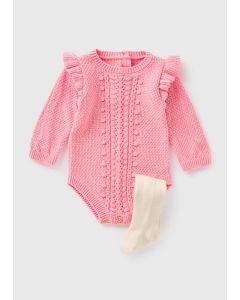 Baby Cable Knit Romper with Tights