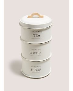 Stackable Tea, Coffee, and Sugar Canisters-White-One Size