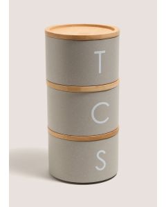 Metal Tea Coffee & Sugar Stackable Canisters-Grey-One Size