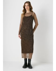 Brown Animal Plisse Midi Dress