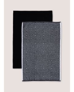 2 Pack Geometric Tea Towels (45cm x 70cm)-Black