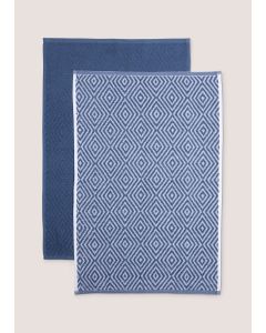 2 Pack Geometric Tea Towels (45cm x 70cm)-Blue