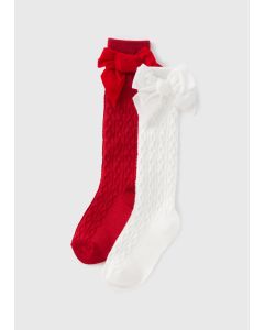 2 Pack Girls Velvet Bow Socks