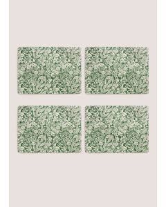 4 Pack Winter Floral Cork Placemats (42cm x 40cm)-Green