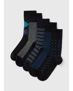 5 Pack Flexi Top Patterned Socks