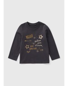 Girls Slogan Embellished Long Sleeve Top