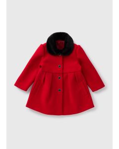 Girls Faux Fur Collar Traditional Coat