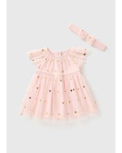 Girls Mesh Foil Dress & Headband