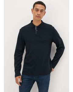 Contrast Placket Long Sleeve Polo Shirt