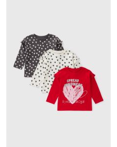 3 Pack Girls Heart Long Sleeve T-Shirts