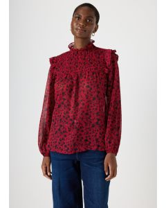 Burgundy ShirHigh Neck Blouse