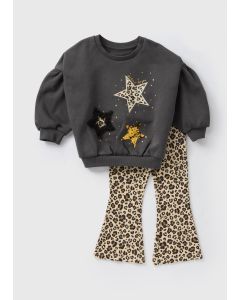 Girls Leopard Sweatshirt & Flares Set