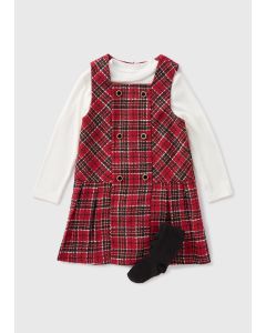 Girls Check Top & Pinafore Set