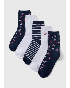 5 Pack Floral Crew Socks-Multi-One Size