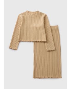 Girls Ribbed Top & Skirt Set