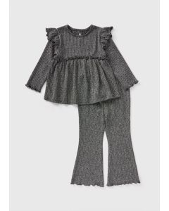 Girls Ribbed Lurex Top & Flares Set