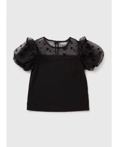 Girls Star Mesh Puff Sleeve Top