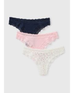 3 Pack Lace Trim Brazilian Knickers