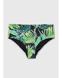 Tropical Leaf Print High Waisted Bikini Bottoms