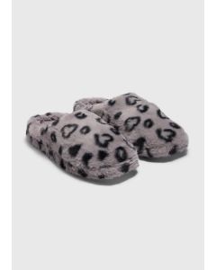 Heart Animal Print Mule Slippers