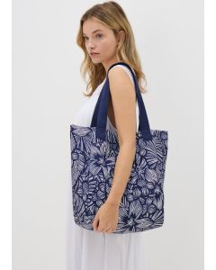 Floral Beach Bag-Navy-One Size