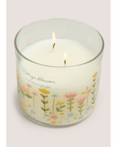 Cottage Blossom Floral Glass Candle-White-One Size