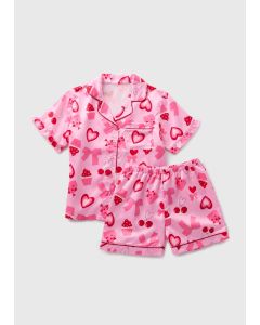 Girls Heart Bow Satin Pyjama Set