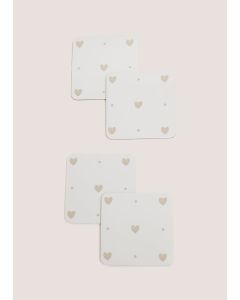 4 Pack Heart Cork Coasters-White