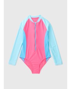 Girls Block Zip Up Swimsuit