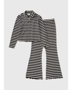 Girls Stripe Zip Up Knitted Top & Legging Set 