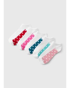 5 Pack Heart Footbed Socks-White-One Size