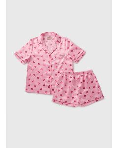 Hearts Satin Pyjama Shorts Set