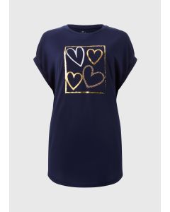 Metallic Heart Longline T-Shirt