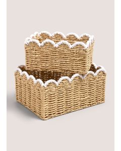 Scallop Edge Set of Two Baskets-Natural-One Size