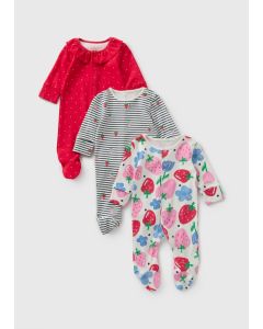 3 Pack Baby Strawberry Sleepsuits