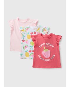 3 Pack Girls Fruit Frill Sleeve T-Shirts