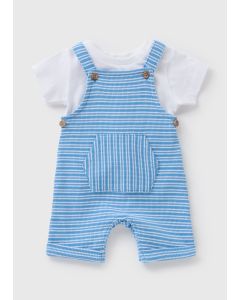 Baby Stripe Knit T Shirt & Dungaree Set