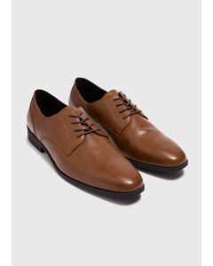 Tan Faux Leather Derby Shoes