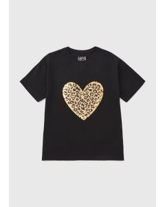 Girls Sequin Leopard Heart T-Shirt