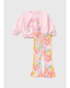 Girls Flower Sweatshirt & Flare Set