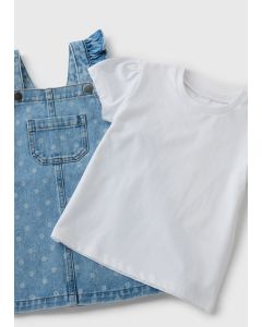 Girls Denim Flower Top & Pinafore Set