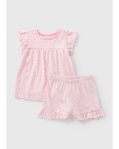 Girls Heart Ditsy Frill Pyjama Set