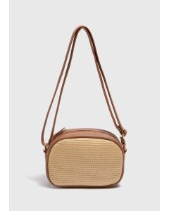 Straw Camera Cross Body Bag-Brown-One Size