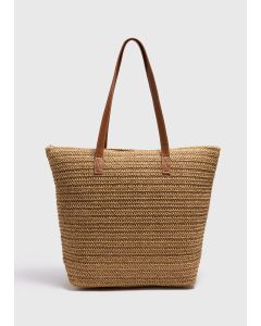 Straw Shopper Tote Bag-Natural-One Size