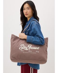 Stay Focussed Canvas Tote Bag-Brown-One Size